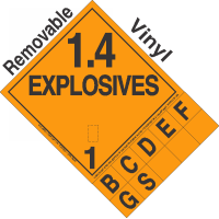 Explosive Class 1.4 NA or UN0014 Tabbed Removable Vinyl DOT Placard