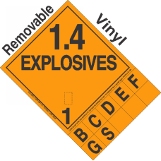 Explosive Class 1.4 NA or UN0303 Tabbed Removable Vinyl DOT Placard