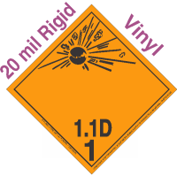 Explosive Class 1.1D NA or UN0004 International Wordless 20mil Rigid Vinyl DOT Placard
