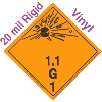 Explosive Class 1.1G NA or UN0420 International Wordless 20mil Rigid Vinyl DOT Placard