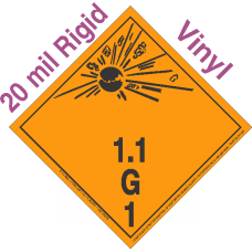 Explosive Class 1.1G NA or UN0196 International Wordless 20mil Rigid Vinyl DOT Placard
