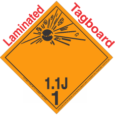 Explosive Class 1.1J NA or UN0449 International Wordless Tagboard DOT Placard