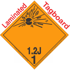 Explosive Class 1.2J NA or UN0398 International Wordless Tagboard DOT Placard