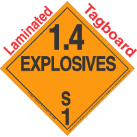 Explosive Class 1.4S NA or UN0014 Tagboard DOT Placard